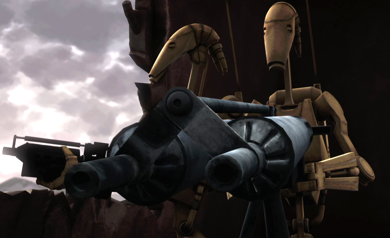 A B1 battle droid using a J-10 dual blaster cannon.