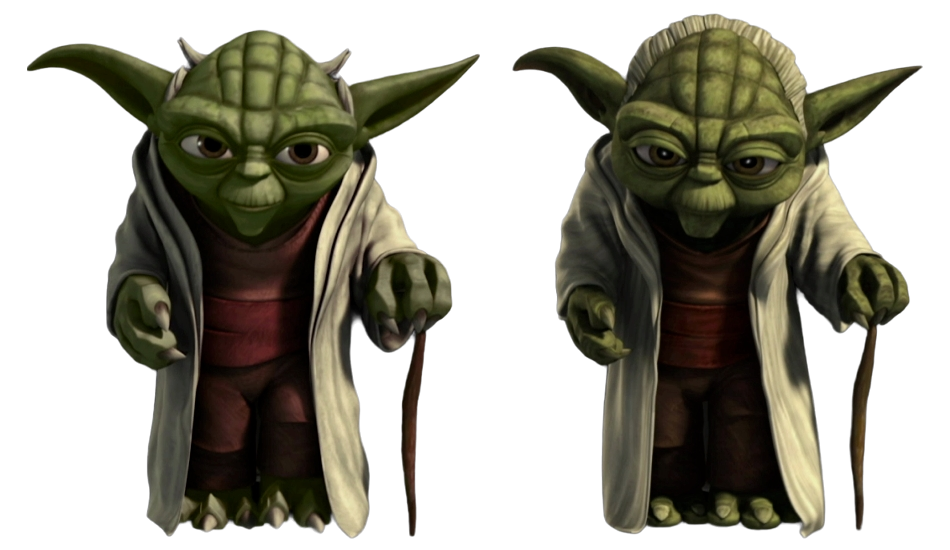 Yoda received an updated CG character model for Season Five (right)