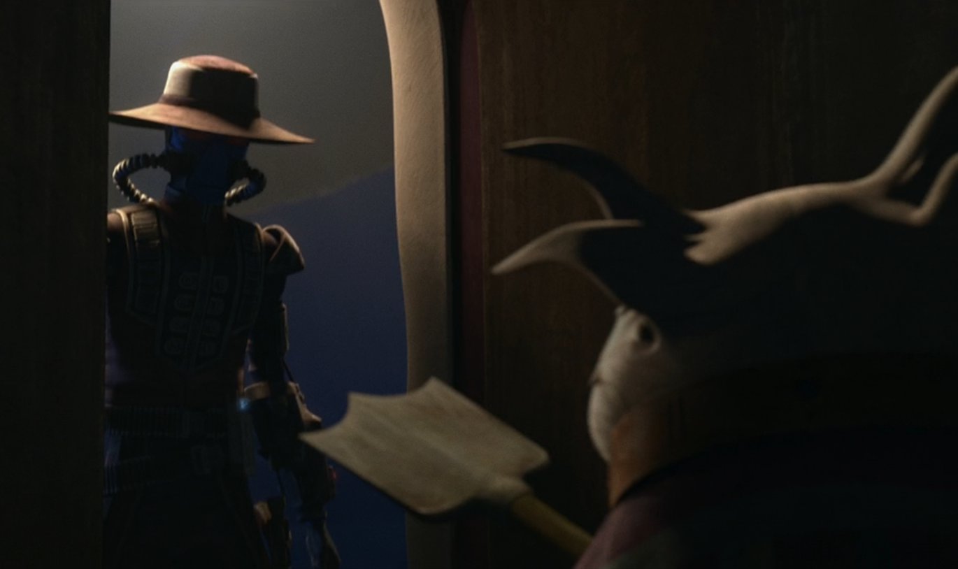 Ailish unsucessfully attempted to defend her son from Cad Bane before being stunned.