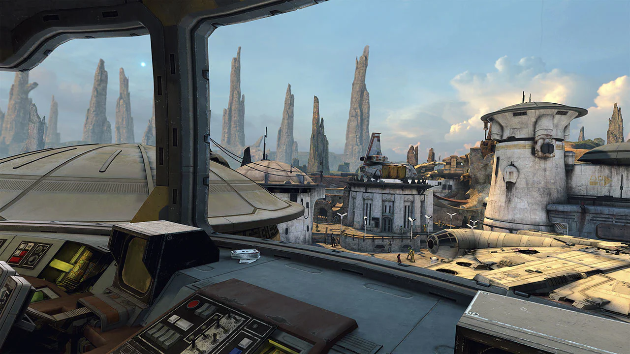 Batuu's Spaceport as seen from Seezelslak's Cantina