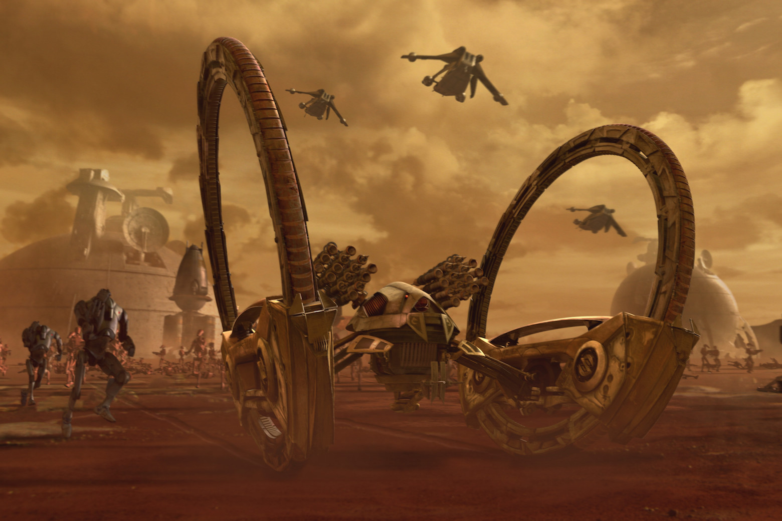 A Hailfire-class droid tank at the Battle of Geonosis