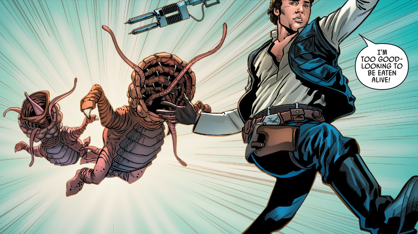 Han Solo fleeing a pair of infant sarlaccs on I'vorcia Prime