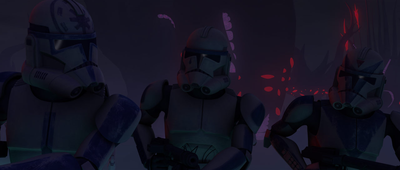 Clone troopers Jesse, Tup, and Dogma during the battle.