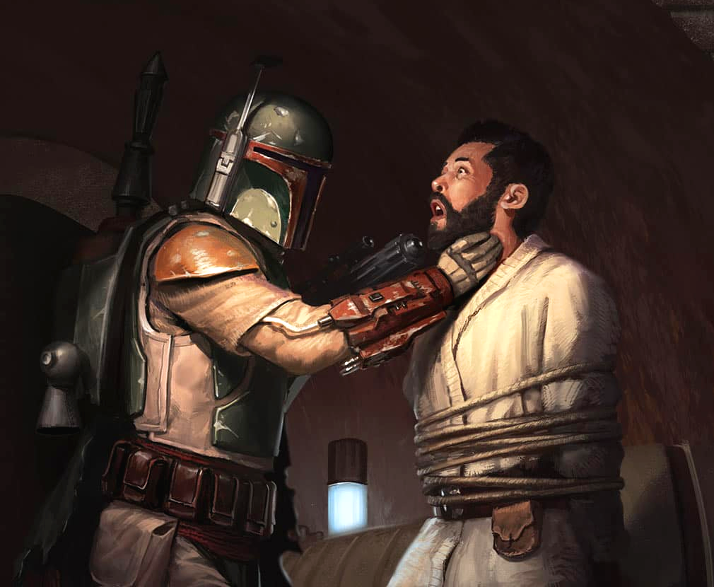 Boba Fett captures a human bounty.