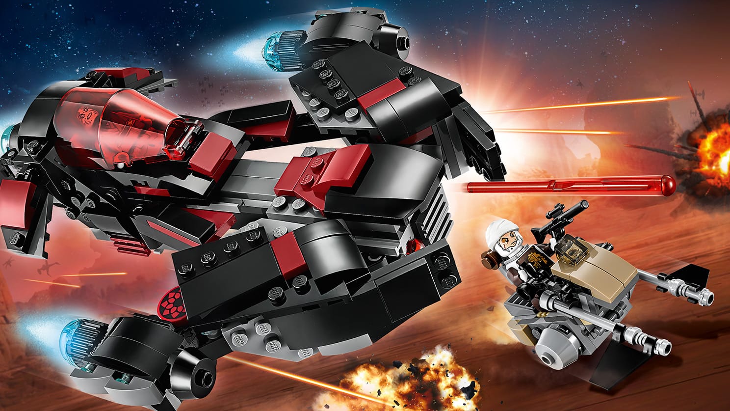 LEGO promotional image of the Eclipse Fighter and Dengar's speeder bike