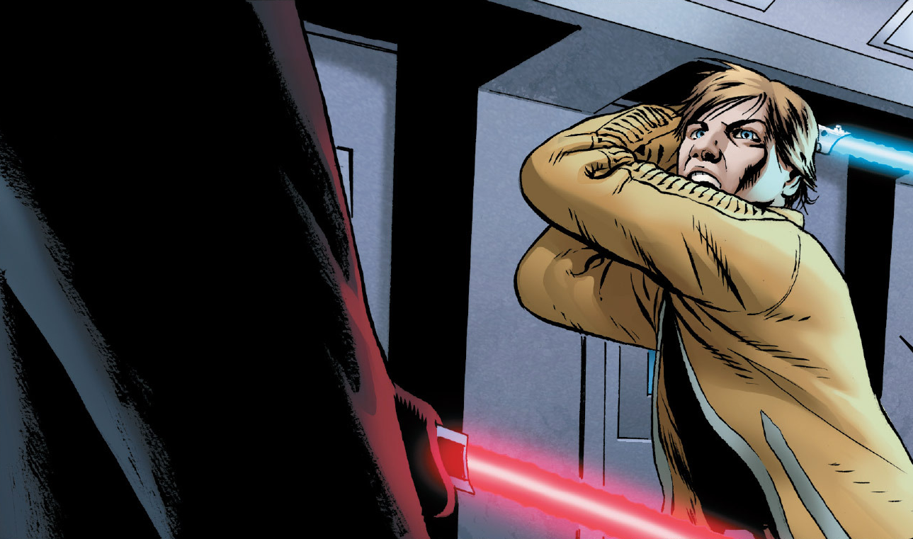 Luke Skywalker attacks Vader during the attack on Cymoon 1, gaining the Sith Lord's interest.