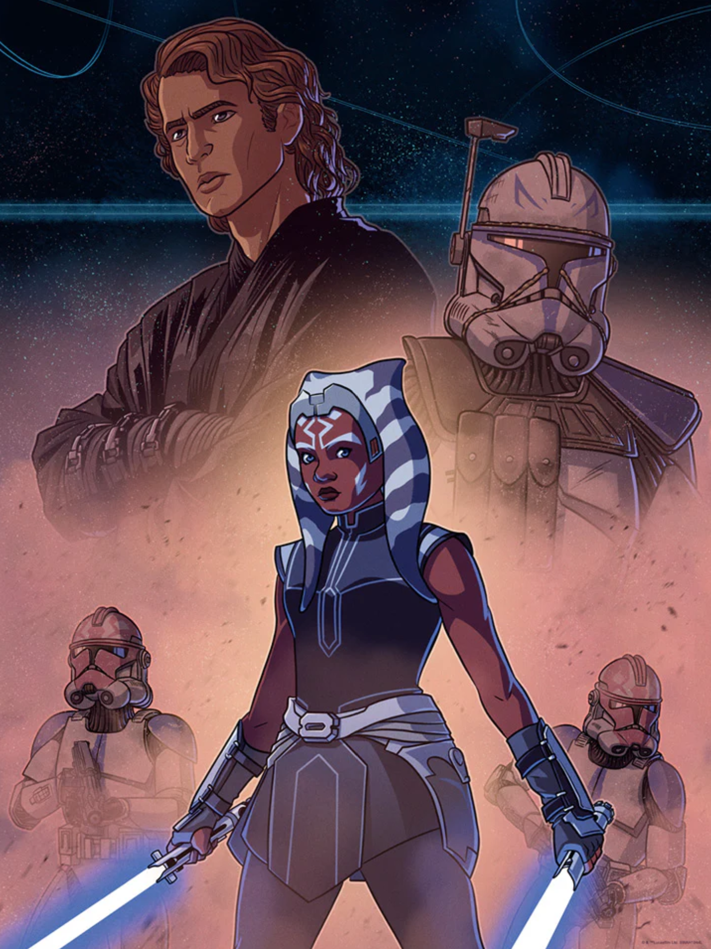 Skywalker would present the Clone Wars to Ahsoka, where the two would revisit their past