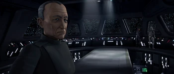 Coburn commands the Republic rescue fleet from his Star Destroyer at Lola Sayu.