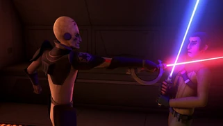 Jarrus facing the Grand Inquisitor on Stygeon Prime.