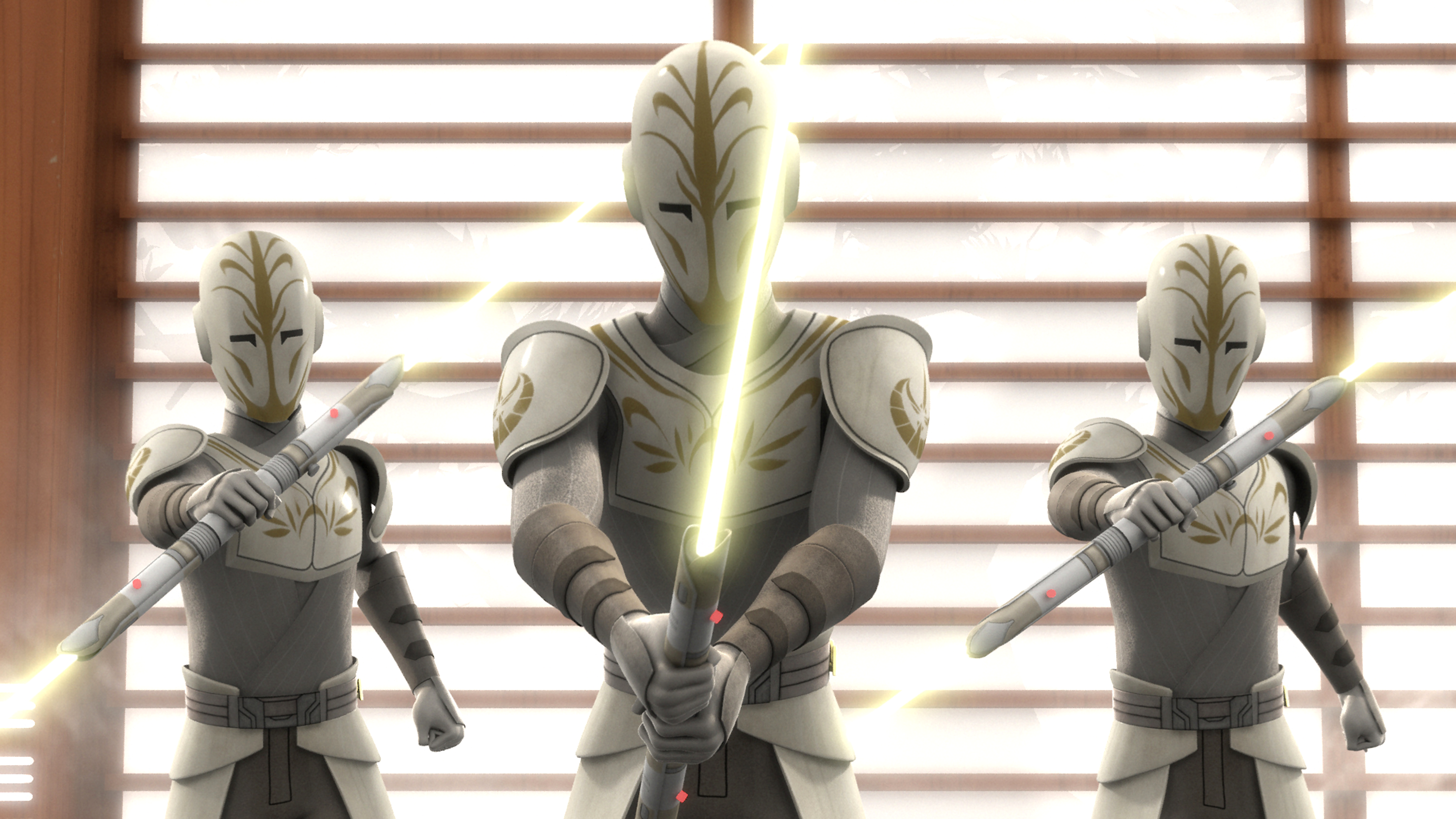 A vision of three Temple Guards appears to Kanan Jarrus in the Lothal Jedi Temple.