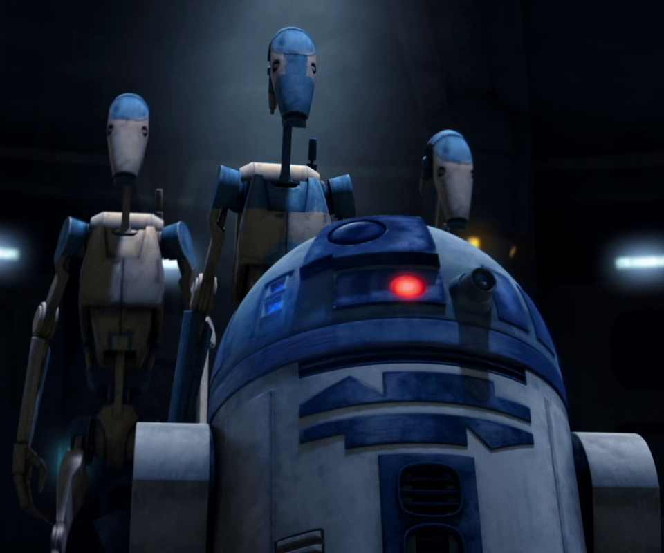 R2-D2 and his battle droid squadron.