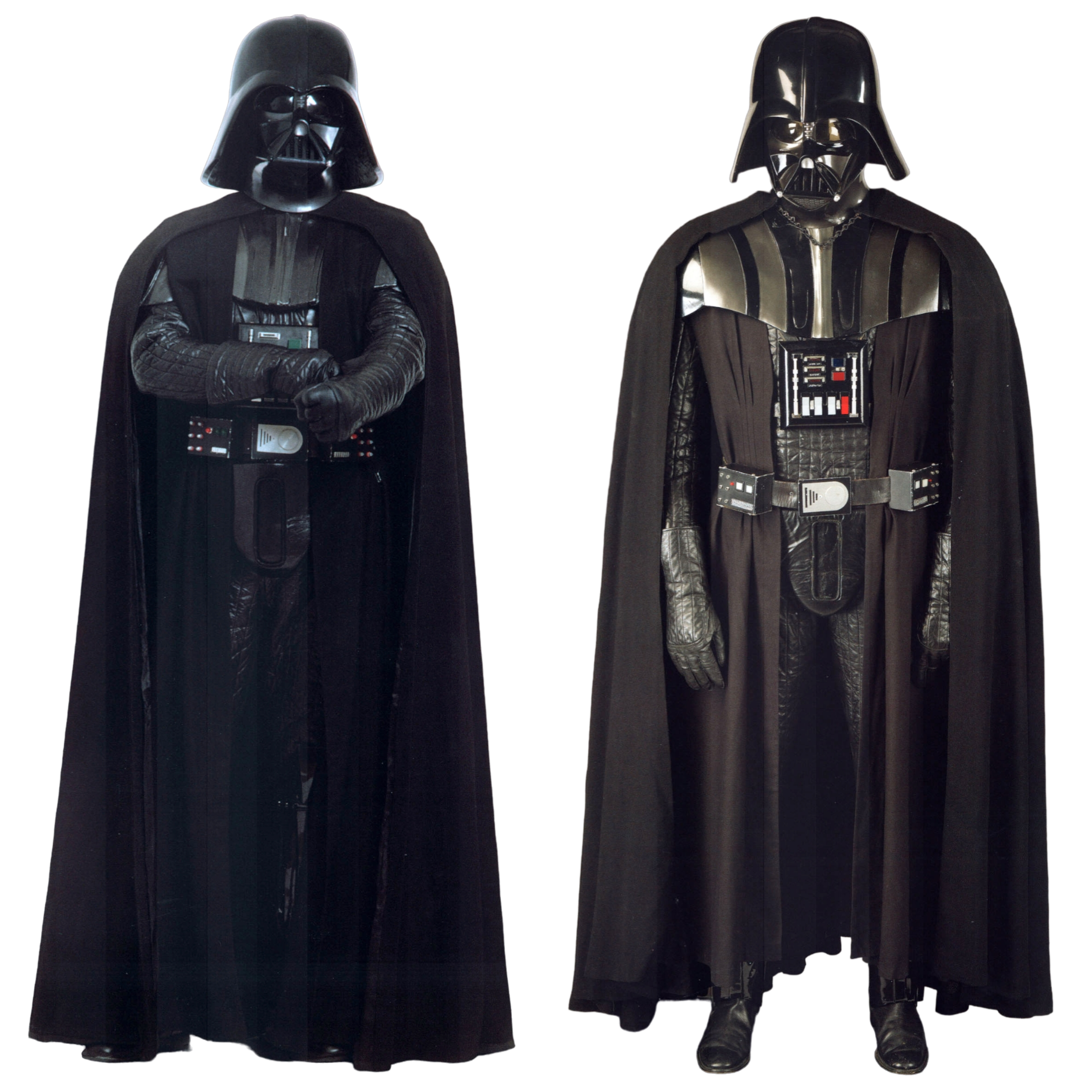 Darth Vader's armor from A New Hope (left) and updated version for Return of the Jedi (right)