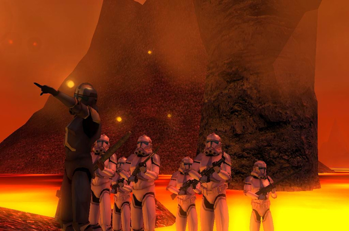 A group of troopers wearing Katarn armor on Mustafar