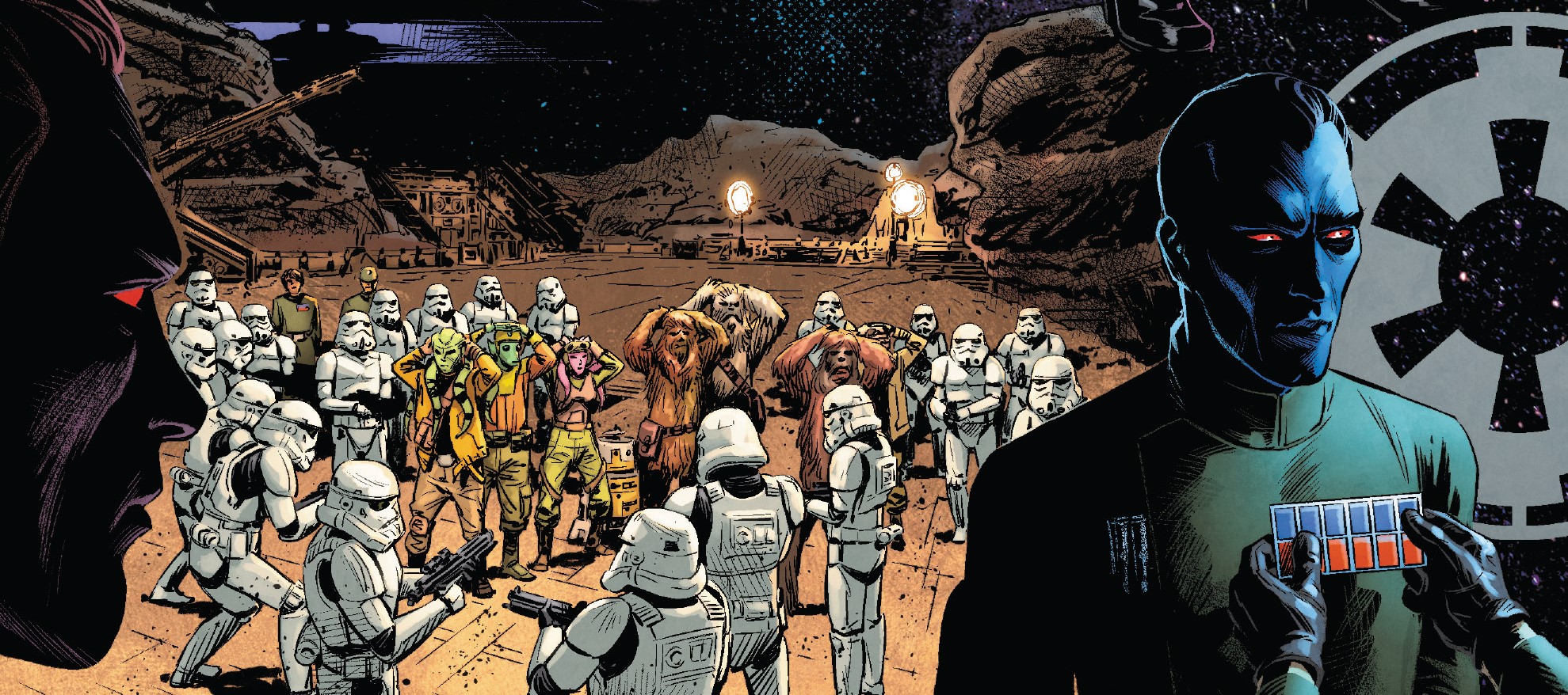 Wookiee slaves and the attackers are rounded up after the attack on Lansend 26