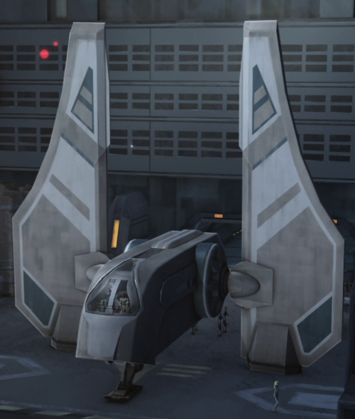 An Aka'jor-class shuttle in landing mode