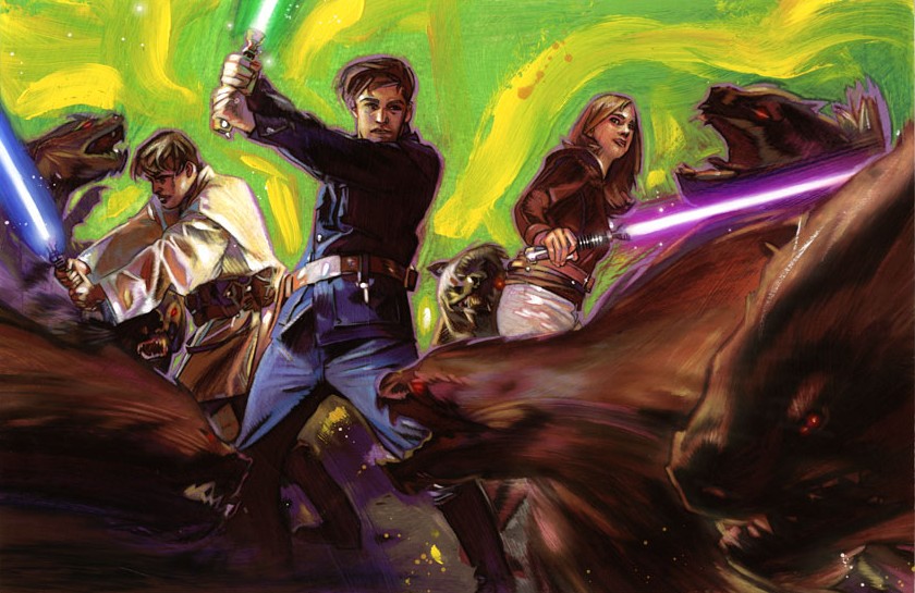 Jacen Solo and his siblings, Anakin and Jaina, fight voxyn.