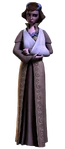 Conference dress, with arm in sling