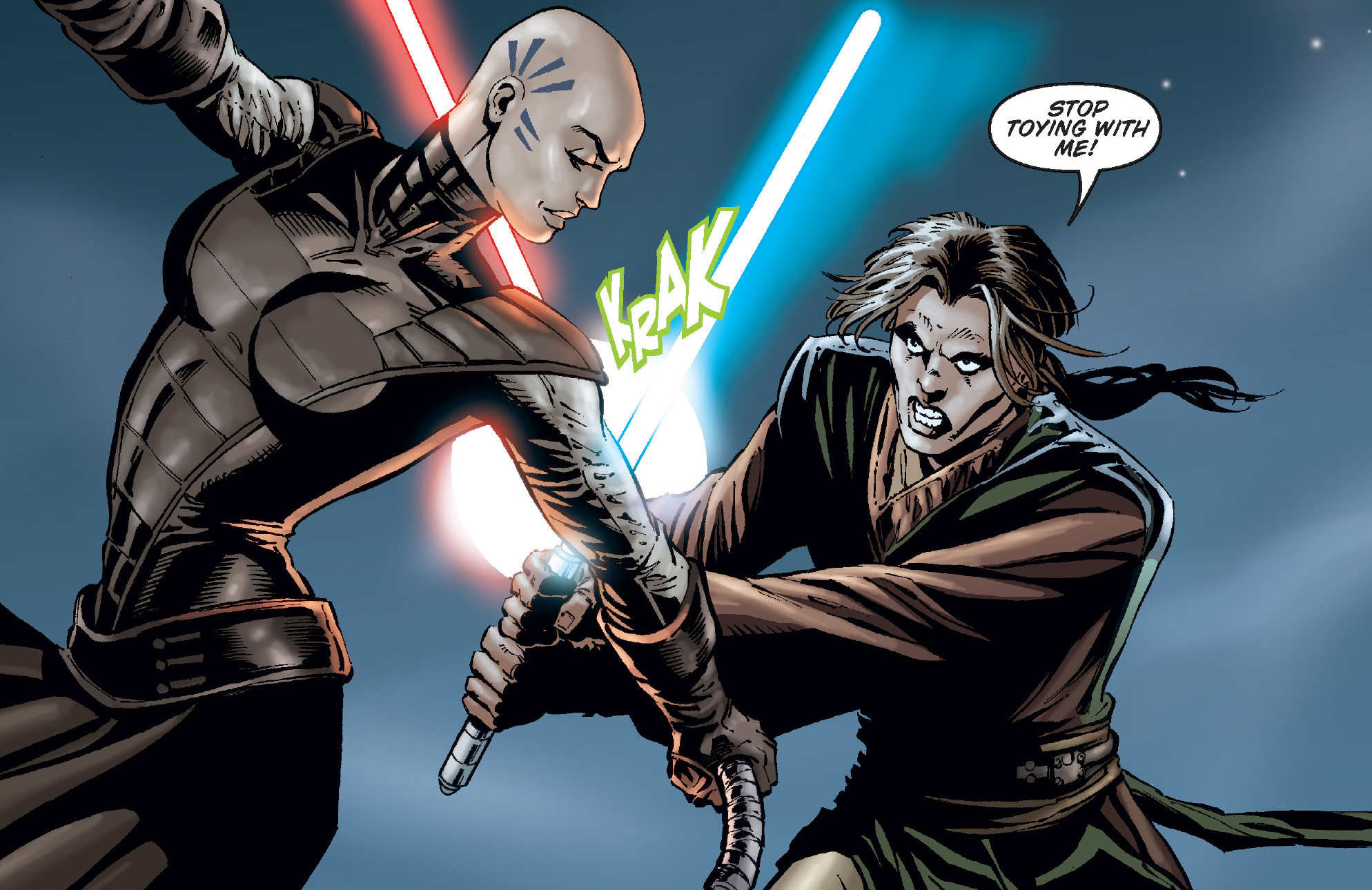 Asajj Ventress toying with Rhad Tarn.