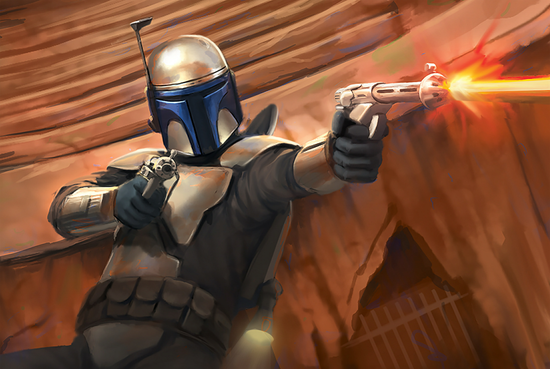 Jango Fett firing one of his WESTAR-34s.