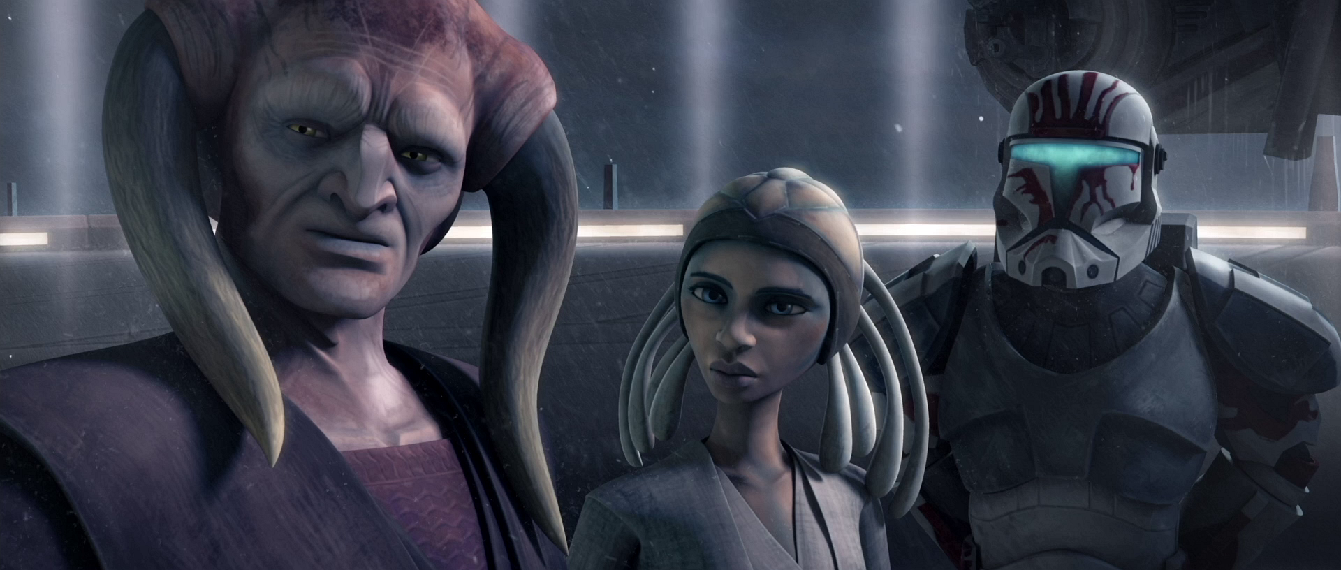 Adi Gallia, Saesee Tiin, and Clone Sergeant "Boss" discuss the Devaron massacre.