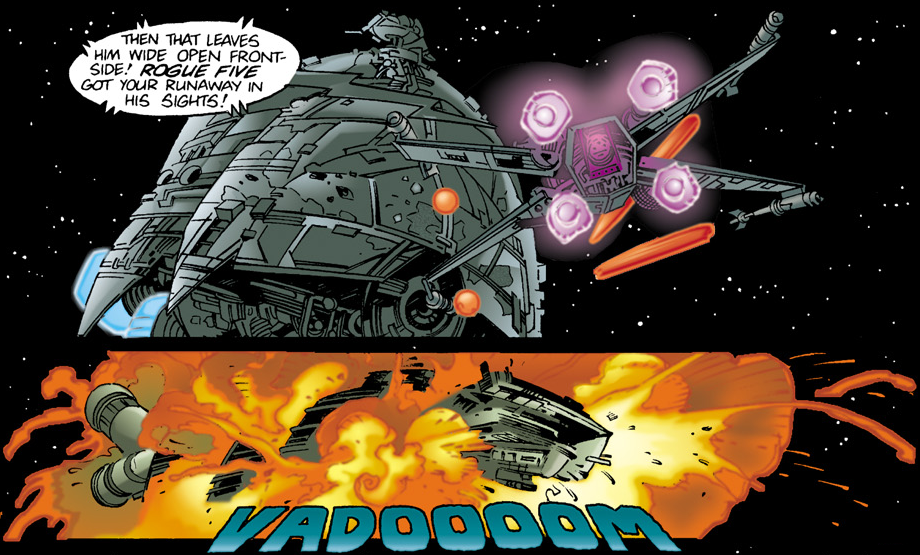 Rogue Squadron eliminated the Strike cruiser before it could escape to give away the Alliance Fleet's position.