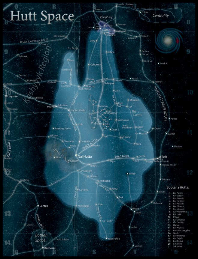 Hutt Space was a large stretch of the Outer and Mid Rims, dominated by the Hutts, that eluded central control for millennia.