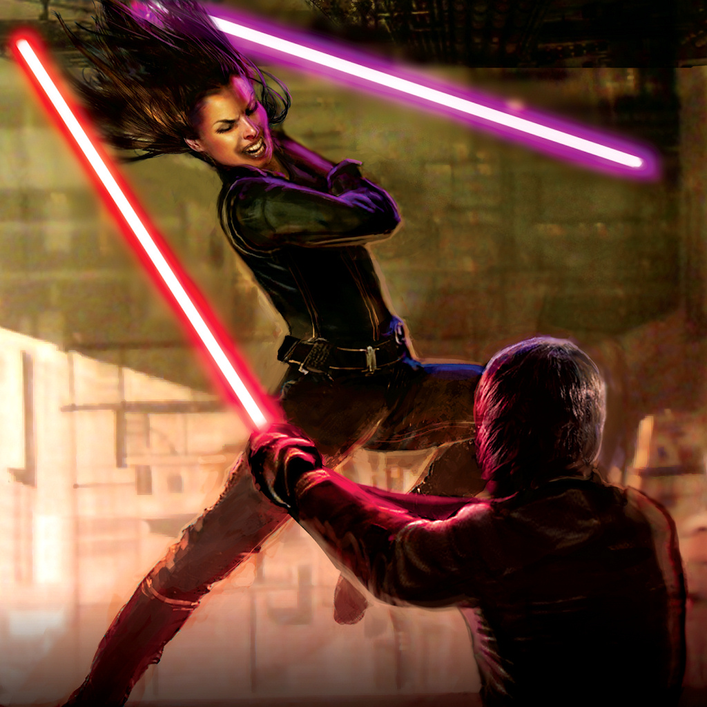 Darth Caedus battles his twin sister, Jaina Solo.