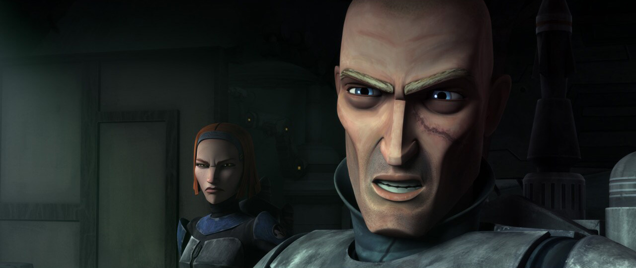 Pre Vizsla and Bo-Katan Kryze interrogate Maul and learn he is an enemy of Obi-Wan Kenobi.