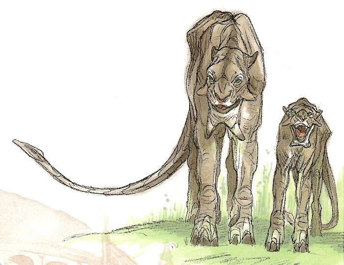 A tusk cat and its cub