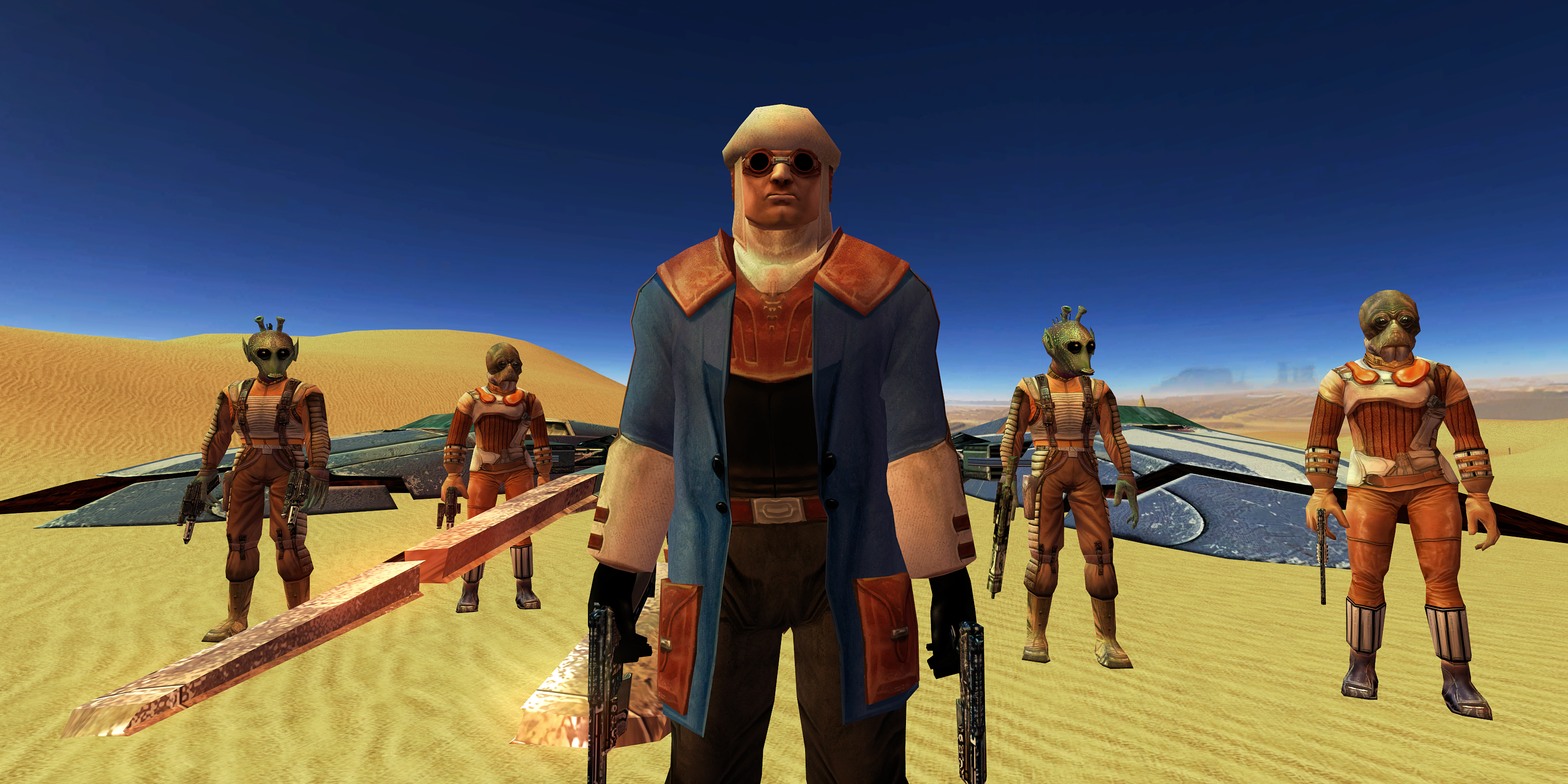 Calo Nord confronts Revan in the Eastern Dune Sea on Tatooine.