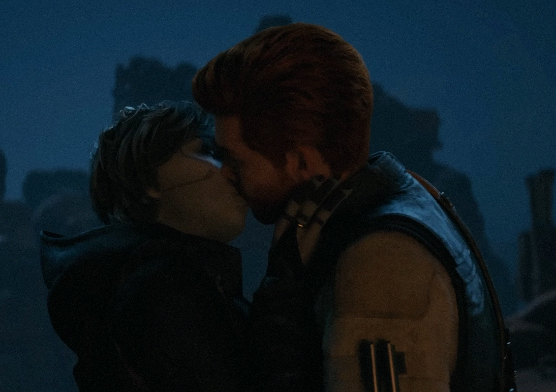 Cal and Merrin confirmed their relationship with a kiss on Jedha.