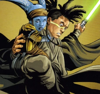 Quinlan Vos salva una giovane Aayla Secura dall'attacco di un Wampa