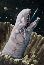An exogorth trying to swallow the Millennium Falcon