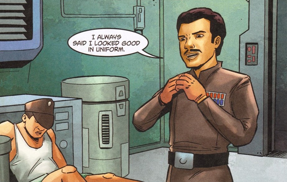 Lando Calrissian puts on Traneel's uniform