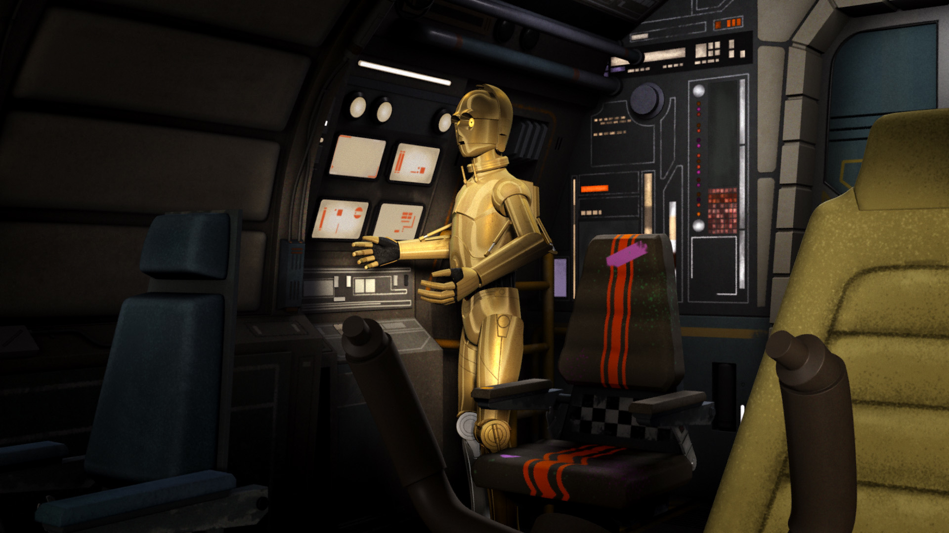 C-3PO speaks to Agent Kallus.