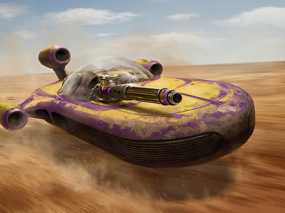 An X-34 landspeeder equipped with a Mark II medium blaster