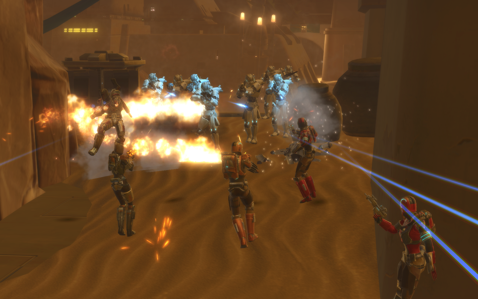 Mandalorians clashing with Skytroopers on Darvannis