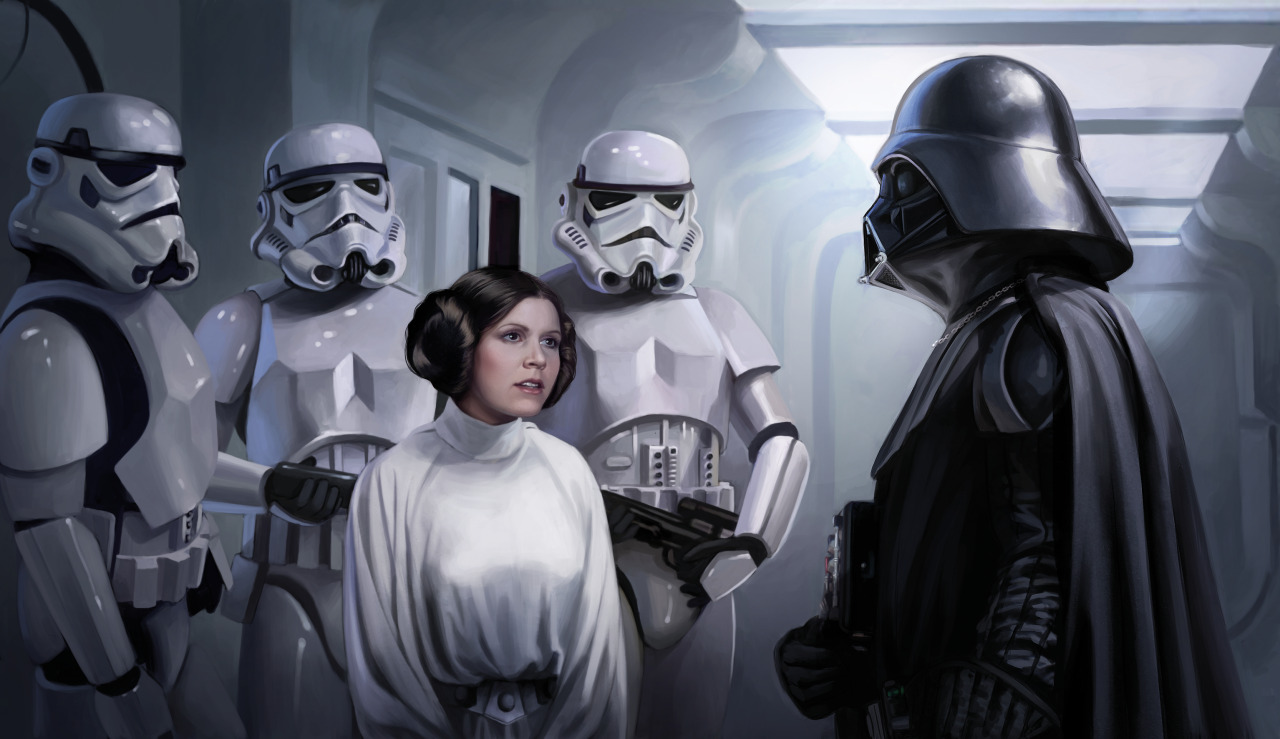 Vader questions Princess Leia on the Tantive IV