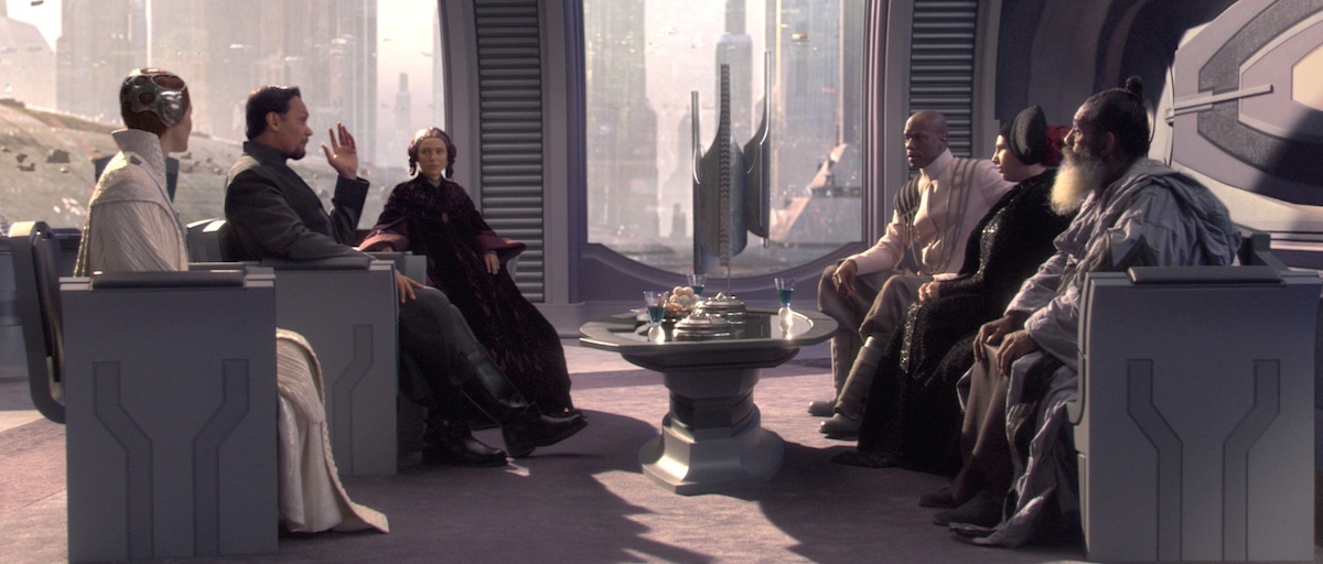 Members of the Loyalist Committee discuss their grievances with Palpatine's policies.