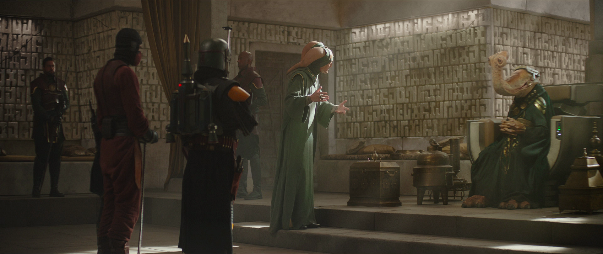 Boba Fett confronted Shaiz after an assassination attempt that he believed had been orchestrated by the Mayor.