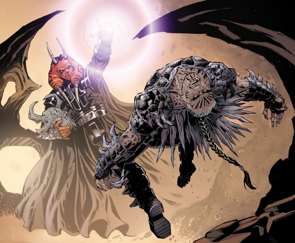 Darth Krayt's body is levitated by his assassin.