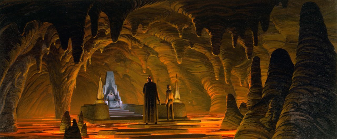 Ralph McQuarrie's concept art for the Emperor's throne room in Return of the Jedi