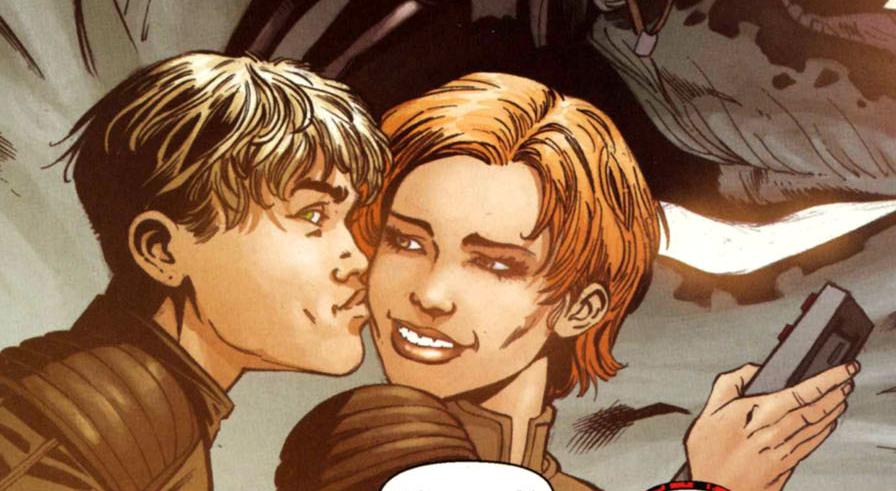 Cade Skywalker steals a kiss from Azlyn Rae during their Jedi training on Ossus.