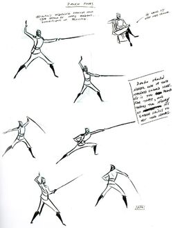 Concept art of Dooku's lightsaber poses from 
