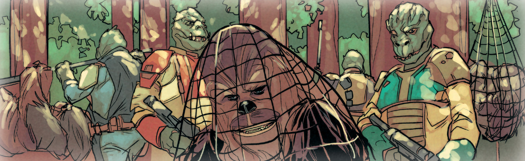 Chewbacca is enslaved along with several other Wookiees.