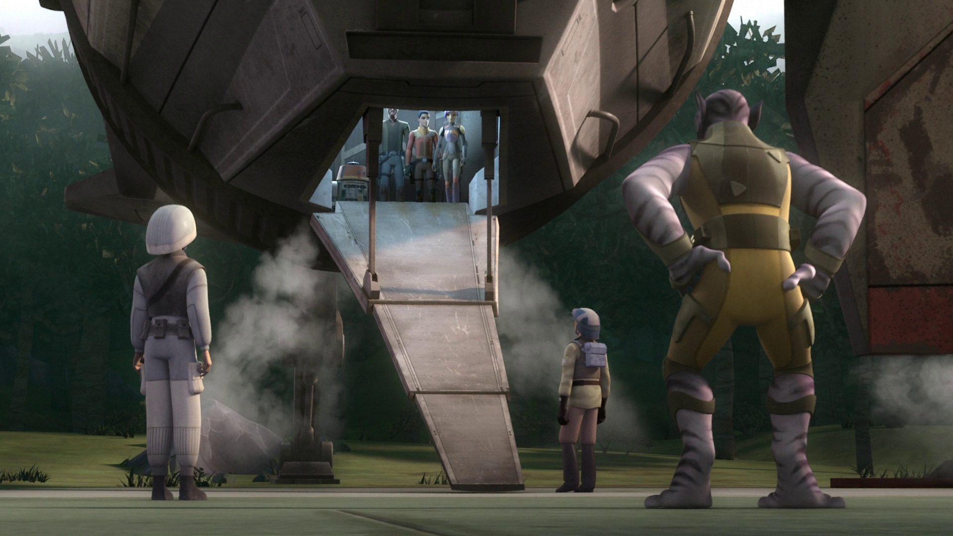 Following their recent battle on Mandalore Zeb greets his fellow Spectres on Yavin 4.