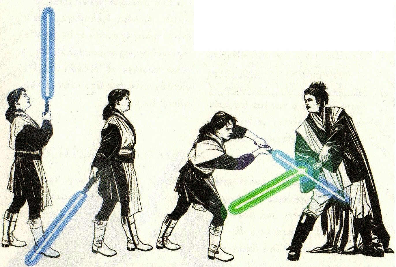 A Jedi duelist performs the Makashi salute prior to engaging an opponent.