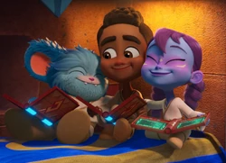 Jedi Initiates , Kai Brightstar and  reading holobooks