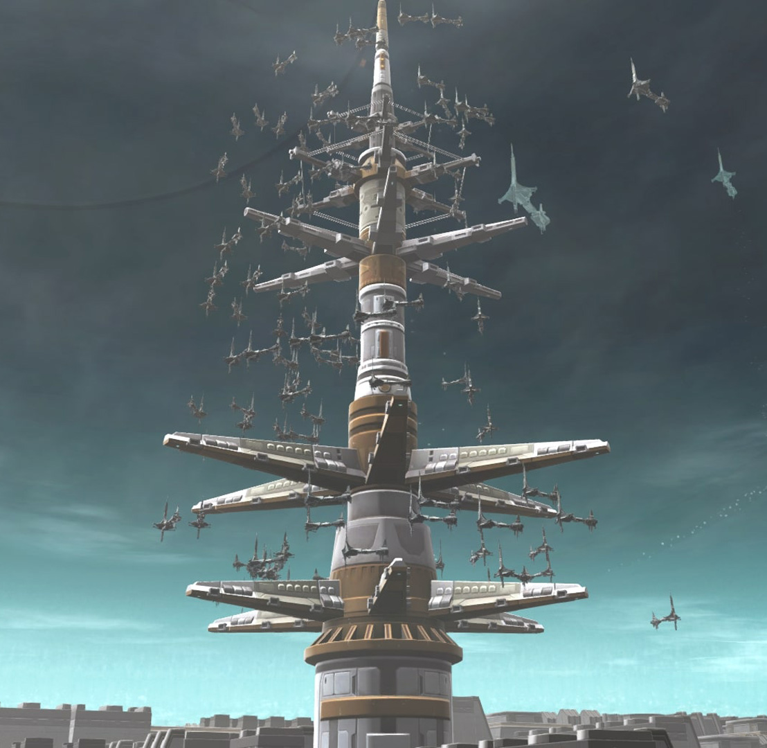 Eternal Fleet ships gather at the Fleet Spire.