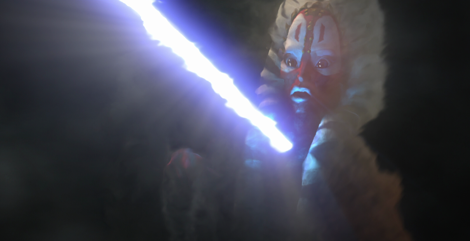 Shaak Ti is impaled by Vader's lightsaber in Yoda's vision.